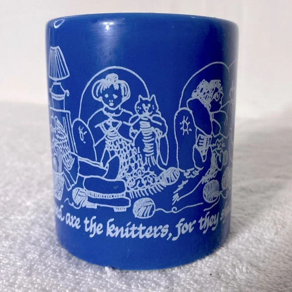 Vintage Blue Blessed Are The Knitters For They Shall Keep You In Stitches Mug - Picture 2 of 11